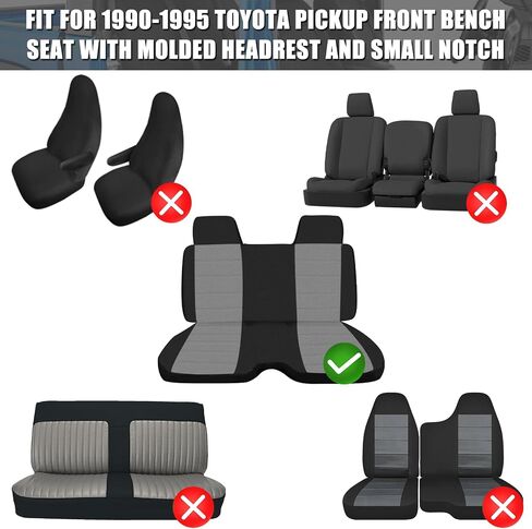 SAPUBK Custom-Fit Front Bench Seat Cover with Headrests Replace for Toyota Pickup 1990-1995 Accessories Seat Protector(Black&Grey) in Kuwait