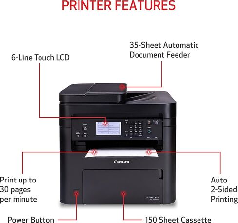 Canon imageCLASS MF267dw II - طابعة ليزر أحادية اللون لاسلكية، طباعة، نسخ، مسح ضوئي، فاكس مع وحدة تغذية المستندات التلقائية، أسود، تعمل مع Alexa in Saudi Arabia