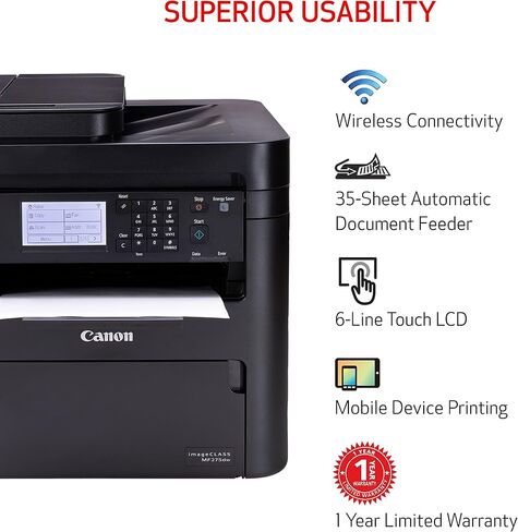 Canon imageCLASS MF267dw II - طابعة ليزر أحادية اللون لاسلكية، طباعة، نسخ، مسح ضوئي، فاكس مع وحدة تغذية المستندات التلقائية، أسود، تعمل مع Alexa in Saudi Arabia