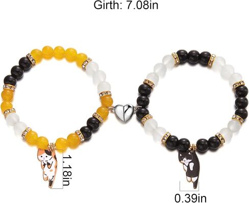 WETMT 2PCS Cat Bracelet for Couple Cat Matching Best Friend Couple Bracelets Cute Cat Beaded Charm Bracelets BFF Long Distance Bracelets for 2 Christmas Valentines Fashion Jewelry in Saudi Arabia