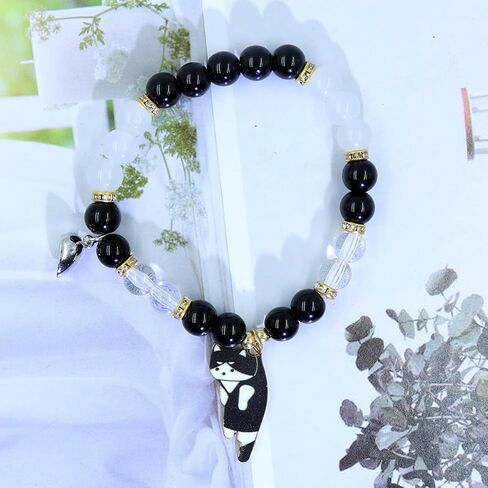 WETMT 2PCS Cat Bracelet for Couple Cat Matching Best Friend Couple Bracelets Cute Cat Beaded Charm Bracelets BFF Long Distance Bracelets for 2 Christmas Valentines Fashion Jewelry in Saudi Arabia