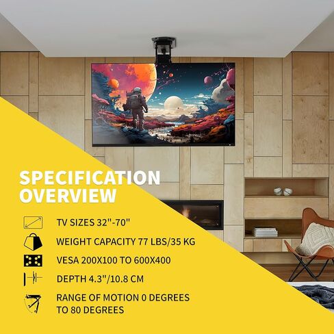 ProMounts Motorized Fireplace Mantel TV Wall Mount Fits Most 37-70 Inch Screens, Motorized Drop Down TV Wall Mount Bracket Above Fireplace for Both Flat and Curved, and Holds up to 77 lbs. in Kuwait