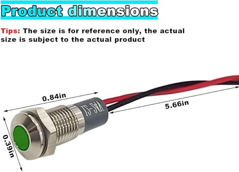 8mm/0.31" Signal Indicator Light, AC/DC 12V-24V Waterproof Panel Mount Warning Lamps with Wire, LED Signal Pilot Lamp for Car Truck Boat (Green) in Kuwait