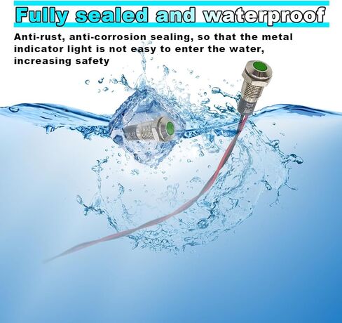 8mm/0.31" Signal Indicator Light, AC/DC 12V-24V Waterproof Panel Mount Warning Lamps with Wire, LED Signal Pilot Lamp for Car Truck Boat (Green) in Kuwait