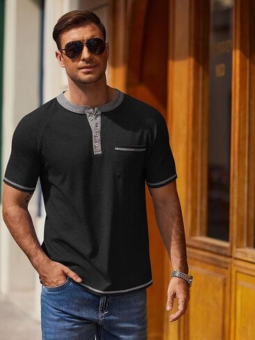 COOFANDY Mens Henley Shirts Short Sleeve Casual Button T-Shirts Basic Tee Shirts Summer Vintage T Shirts with Pocket in Kuwait