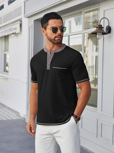 COOFANDY Mens Henley Shirts Short Sleeve Casual Button T-Shirts Basic Tee Shirts Summer Vintage T Shirts with Pocket in Kuwait