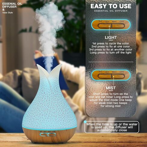 Essential Oil Diffuser, 500ml Ultrasonic Aromatherapy Diffuser with 7 Ambient Light 4 Timer Remote Control Waterless Auto-Off, Diffusers Humidifier for Home Large Room in Saudi Arabia