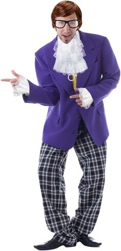 6 قطع من أزياء الهالوين السبعينات للرجال، شعر مستعار قصير بني مضحك للرجال، قلادة رمز الذكور، ياقة من الدانتيل الأبيض ونظارات لإكسسوارات ملابس حفلات الهالوين في السبعينات in Kuwait