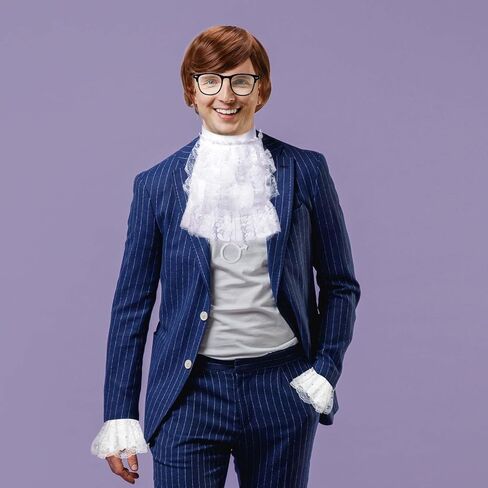 6 قطع من أزياء الهالوين السبعينات للرجال، شعر مستعار قصير بني مضحك للرجال، قلادة رمز الذكور، ياقة من الدانتيل الأبيض ونظارات لإكسسوارات ملابس حفلات الهالوين في السبعينات in Kuwait