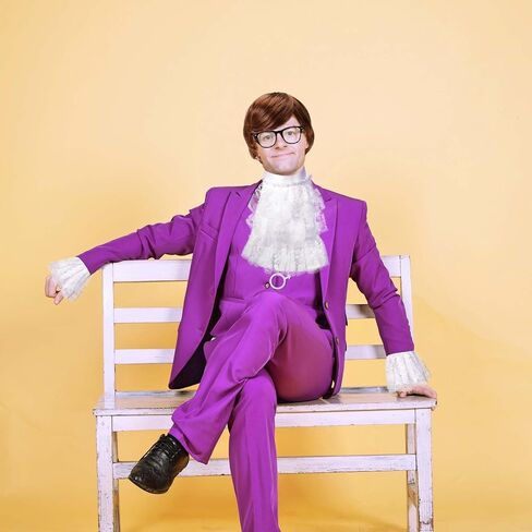 6 قطع من أزياء الهالوين السبعينات للرجال، شعر مستعار قصير بني مضحك للرجال، قلادة رمز الذكور، ياقة من الدانتيل الأبيض ونظارات لإكسسوارات ملابس حفلات الهالوين في السبعينات in Kuwait