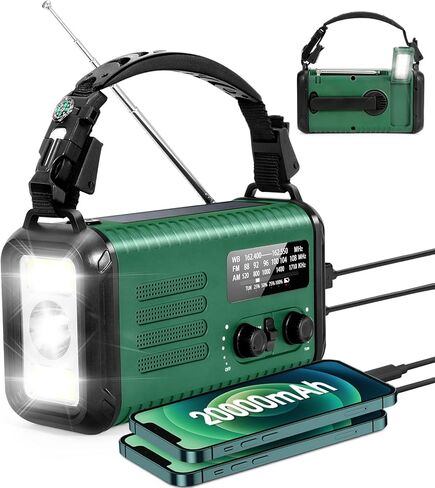 Emergency Radio, NOAA/AM/FM Weather Radio, Hand Crank Radio, Solar Radio, 5000MAH Rechargeable Battery Powered with USB Charging, SOS Alarm,Flashlight, & LED Reading Lamp for Camping Survival Home in Kuwait