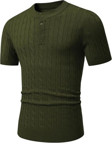 JMIERR Men's Knit Henley Shirts Casual Short Sleeve Button T-Shirt Cable Knitted Polo Shirts Golf Shirt in Kuwait