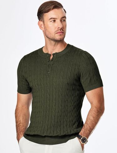 JMIERR Men's Knit Henley Shirts Casual Short Sleeve Button T-Shirt Cable Knitted Polo Shirts Golf Shirt in Kuwait
