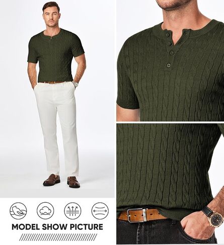 JMIERR Men's Knit Henley Shirts Casual Short Sleeve Button T-Shirt Cable Knitted Polo Shirts Golf Shirt in Kuwait