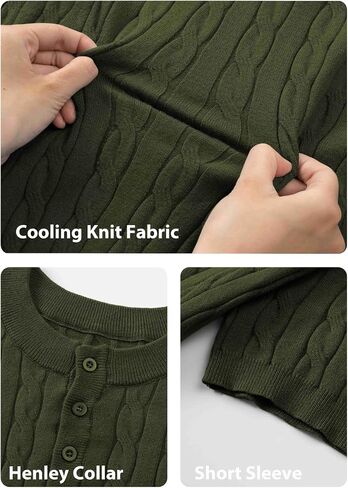 JMIERR Men's Knit Henley Shirts Casual Short Sleeve Button T-Shirt Cable Knitted Polo Shirts Golf Shirt in Kuwait