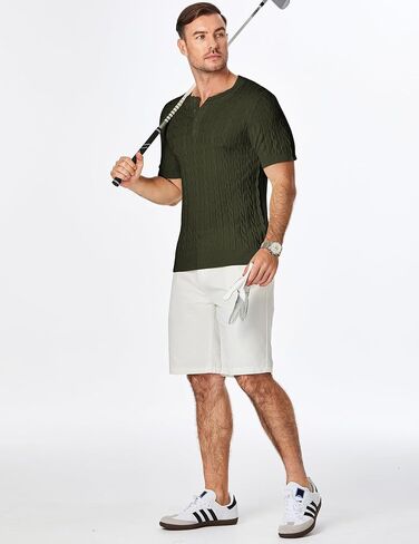 JMIERR Men's Knit Henley Shirts Casual Short Sleeve Button T-Shirt Cable Knitted Polo Shirts Golf Shirt in Kuwait