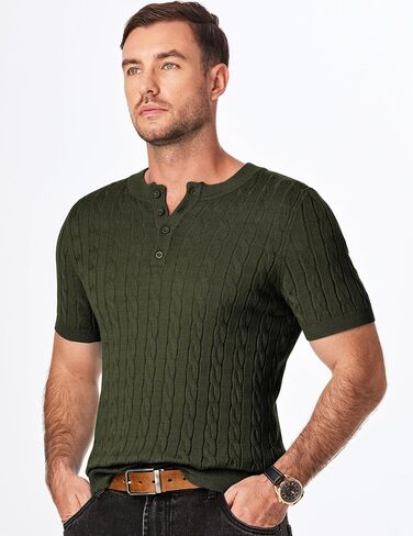 JMIERR Men's Knit Henley Shirts Casual Short Sleeve Button T-Shirt Cable Knitted Polo Shirts Golf Shirt in Kuwait