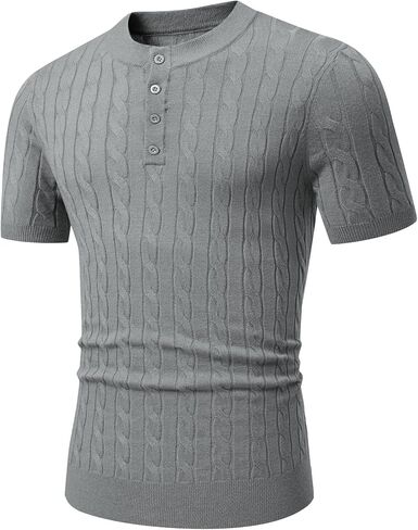 JMIERR Men's Knit Henley Shirts Casual Short Sleeve Button T-Shirt Cable Knitted Polo Shirts Golf Shirt in Kuwait