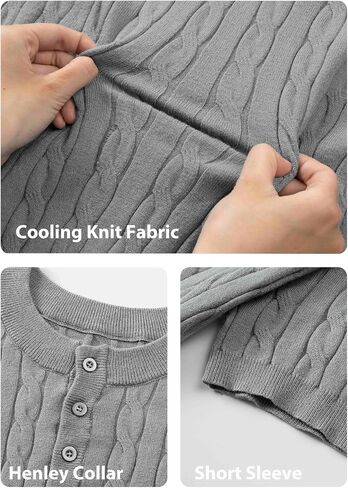 JMIERR Men's Knit Henley Shirts Casual Short Sleeve Button T-Shirt Cable Knitted Polo Shirts Golf Shirt in Kuwait