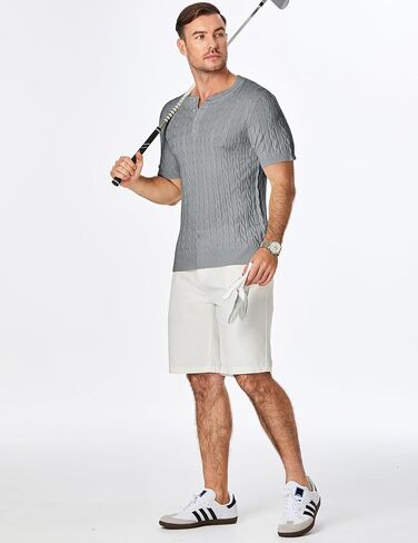 JMIERR Men's Knit Henley Shirts Casual Short Sleeve Button T-Shirt Cable Knitted Polo Shirts Golf Shirt in Kuwait
