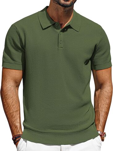 PJ PAUL JONES Knit Polo Shirts for Men Casual Short Sleeve Waffle Texture Polo Golf Shirt in Kuwait