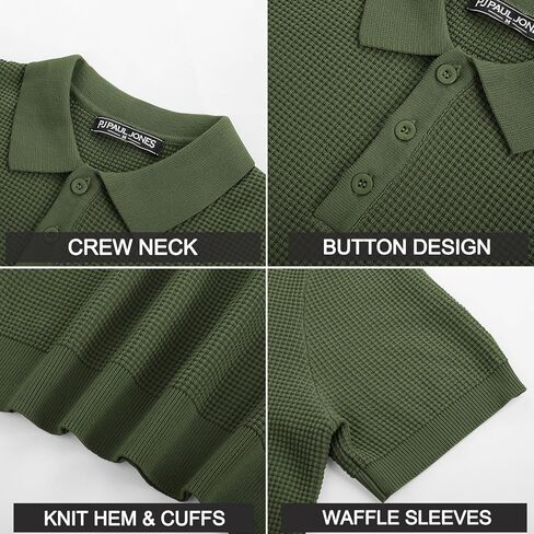 PJ PAUL JONES Knit Polo Shirts for Men Casual Short Sleeve Waffle Texture Polo Golf Shirt in Kuwait