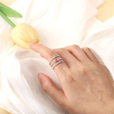 Stackable Birthstone Rings Set for Women: 925 Sterling Silver Mother Child Family Stacking Ring Minimalist Stackable Bands Mother's Day Jewelry Gifts for Wife in Saudi Arabia