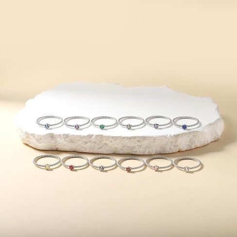 Stackable Birthstone Rings Set for Women: 925 Sterling Silver Mother Child Family Stacking Ring Minimalist Stackable Bands Mother's Day Jewelry Gifts for Wife in Saudi Arabia
