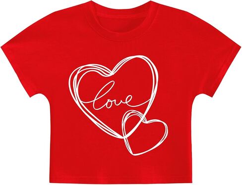 Tkria Girl Crop Tops Valentine's Day Short Sleeve Tshirt Tie Dye Heart Teen Girls Shirt Clothes 6-14 Years in Saudi Arabia