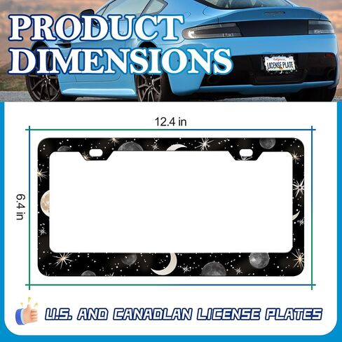 2PCS Galaxy License Plate Frames Star Moons License Plate Holder Universal Stainless Steel Auto Parts Rust-Proof Waterproof Car Decorative Tag Frames for Standard US 12x6 Inch in Saudi Arabia