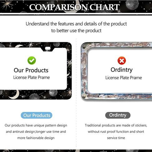 2PCS Galaxy License Plate Frames Star Moons License Plate Holder Universal Stainless Steel Auto Parts Rust-Proof Waterproof Car Decorative Tag Frames for Standard US 12x6 Inch in Saudi Arabia