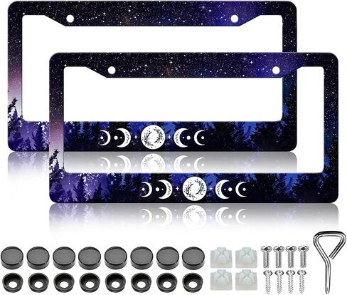 2PCS Galaxy License Plate Frames Star Moons License Plate Holder Universal Stainless Steel Auto Parts Rust-Proof Waterproof Car Decorative Tag Frames for Standard US 12x6 Inch in Saudi Arabia