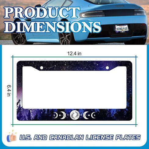 2PCS Galaxy License Plate Frames Star Moons License Plate Holder Universal Stainless Steel Auto Parts Rust-Proof Waterproof Car Decorative Tag Frames for Standard US 12x6 Inch in Saudi Arabia