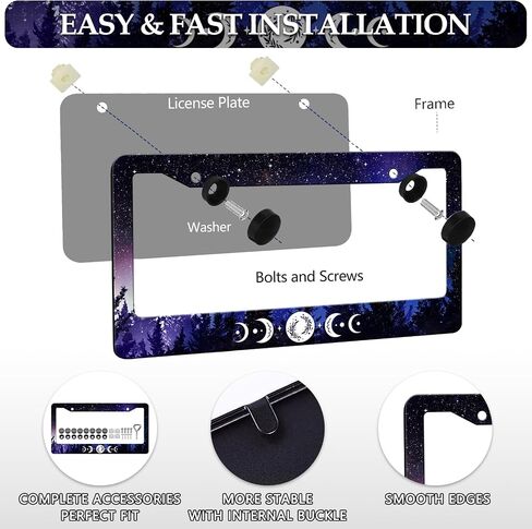 2PCS Galaxy License Plate Frames Star Moons License Plate Holder Universal Stainless Steel Auto Parts Rust-Proof Waterproof Car Decorative Tag Frames for Standard US 12x6 Inch in Saudi Arabia