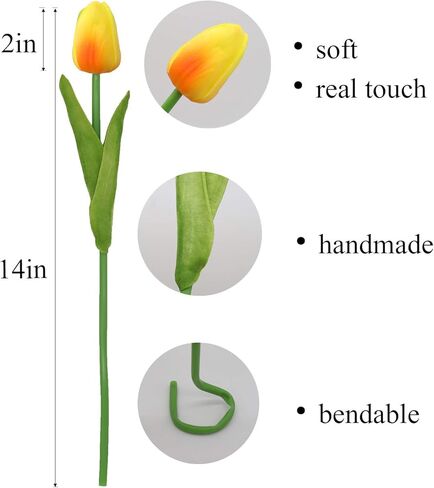 Crafare 27PC Spring Artificial Tulips Flowers Real Touch Tulips for Valentines Day Wedding Bouquets Floral Arrangement and Home Room Centerpiece Party Decor(Double Pink) in Kuwait