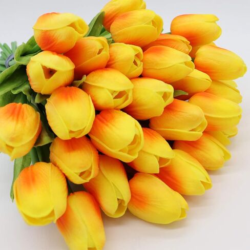 Crafare 27PC Spring Artificial Tulips Flowers Real Touch Tulips for Valentines Day Wedding Bouquets Floral Arrangement and Home Room Centerpiece Party Decor(Double Pink) in Kuwait