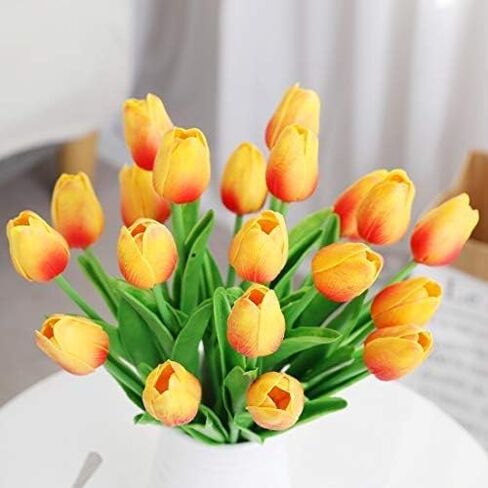 Crafare 27PC Spring Artificial Tulips Flowers Real Touch Tulips for Valentines Day Wedding Bouquets Floral Arrangement and Home Room Centerpiece Party Decor(Double Pink) in Kuwait