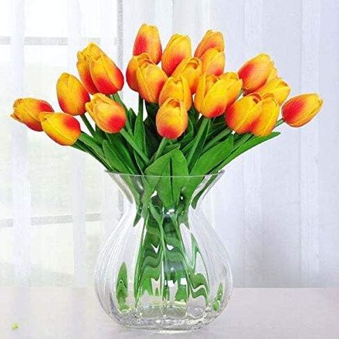 Crafare 27PC Spring Artificial Tulips Flowers Real Touch Tulips for Valentines Day Wedding Bouquets Floral Arrangement and Home Room Centerpiece Party Decor(Double Pink) in Kuwait