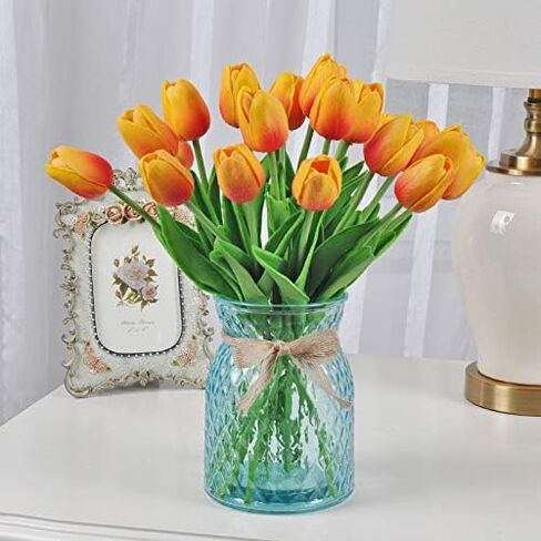 Crafare 27PC Spring Artificial Tulips Flowers Real Touch Tulips for Valentines Day Wedding Bouquets Floral Arrangement and Home Room Centerpiece Party Decor(Double Pink) in Kuwait