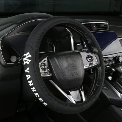 Retractable Leather for Yankees Steering Wheel Cover, Black Universal Fit 14-15 Inch All Vehicle Steering Wheel Cover, Universal Fit for All Vehicles in Saudi Arabia