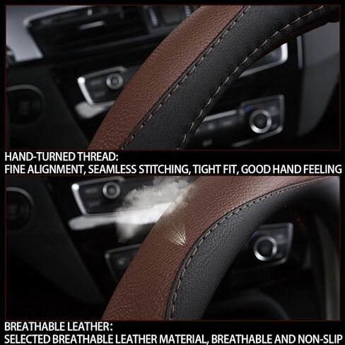 BESULEN Car Steering Wheel Cover, Soft Leather Steering Wheel Protector, Universal Non-Slip Steering Wheel Covers, Comfortable Grip Sweat-Absorbent, Automotive Interior Accessories in Kuwait