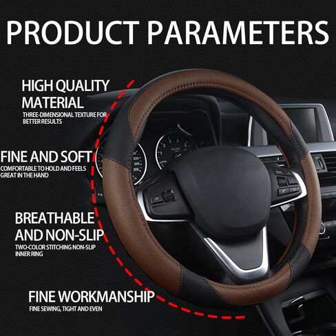 BESULEN Car Steering Wheel Cover, Soft Leather Steering Wheel Protector, Universal Non-Slip Steering Wheel Covers, Comfortable Grip Sweat-Absorbent, Automotive Interior Accessories in Kuwait