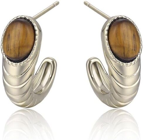 Sylph Tiger Eye Stud Earrings for Women Gold Post Earring Round Gemstone Earrings Vintage Elegant Jewelry Boho Earring for Women in Kuwait