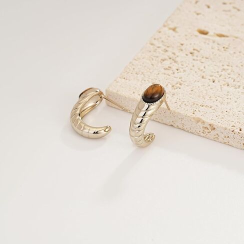 Sylph Tiger Eye Stud Earrings for Women Gold Post Earring Round Gemstone Earrings Vintage Elegant Jewelry Boho Earring for Women in Kuwait