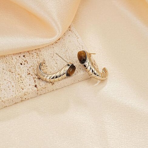 Sylph Tiger Eye Stud Earrings for Women Gold Post Earring Round Gemstone Earrings Vintage Elegant Jewelry Boho Earring for Women in Kuwait