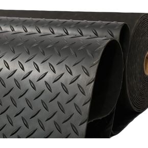 Garage Floor Mat 16.4 x 3.3ft Rubber Garage Flooring Roll Non-Slip Under Car Parking Protect Mat for Garage Floor RV Trailer Diamond Plate Flooring, 1/8in Thick