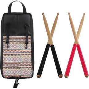 Drum Stick Bag Holder with 2 Pair Drum Sticks 5A Wood Tip Oak Drumstick Grip Wrap for Adults Kids Beginners, Drummer Gifts Accessories Set