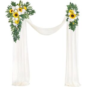 Wedding Sunflower Arch Flowers Kit (Pack of 3), 2pcs Artificial Flower Swags with 1pcs Draping Fabric Sunflower Floral Swag Arrangement for Wedding Ceremony and Reception Backdrop Decoration