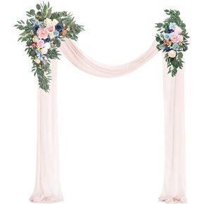 Wedding Sunflower Arch Flowers Kit (Pack of 3), 2pcs Artificial Flower Swags with 1pcs Draping Fabric Sunflower Floral Swag Arrangement for Wedding Ceremony and Reception Backdrop Decoration