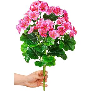 QIANYUN Fake Flowers-19in Artificial Geranium Plastic Flowers for Outdoors Indoor Garden Home porch Decoration (2PCS,Dark Pink)